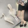 Fairy Wind Fluffy Half Slippers Female Outer Summer Sandals Medium Heel Versatile Pointed Stiletto High Heels Bag Head Sandals
