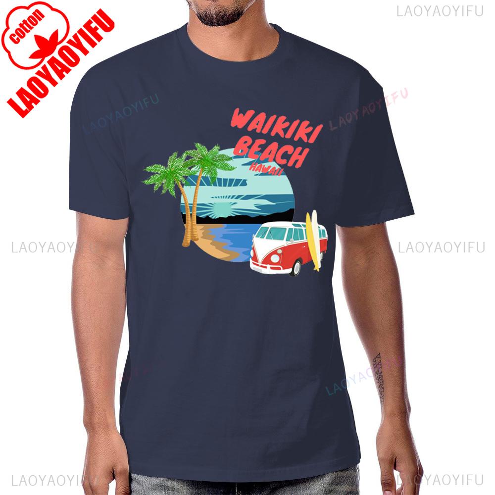 Летний стиль OAHU HAWAII Пляжная футболка Повседневная хлопковая с коротким рукавом Уличная одежда Мужская футболка Харадзюку Хип-хоп Дышащие удобные футболки