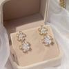 Корейские продажи модных ювелирных изделий 14K настоящее золото позолоченные медные инкрустированные CZ цирконий серьги элегантные двойные цветочные женские серьги