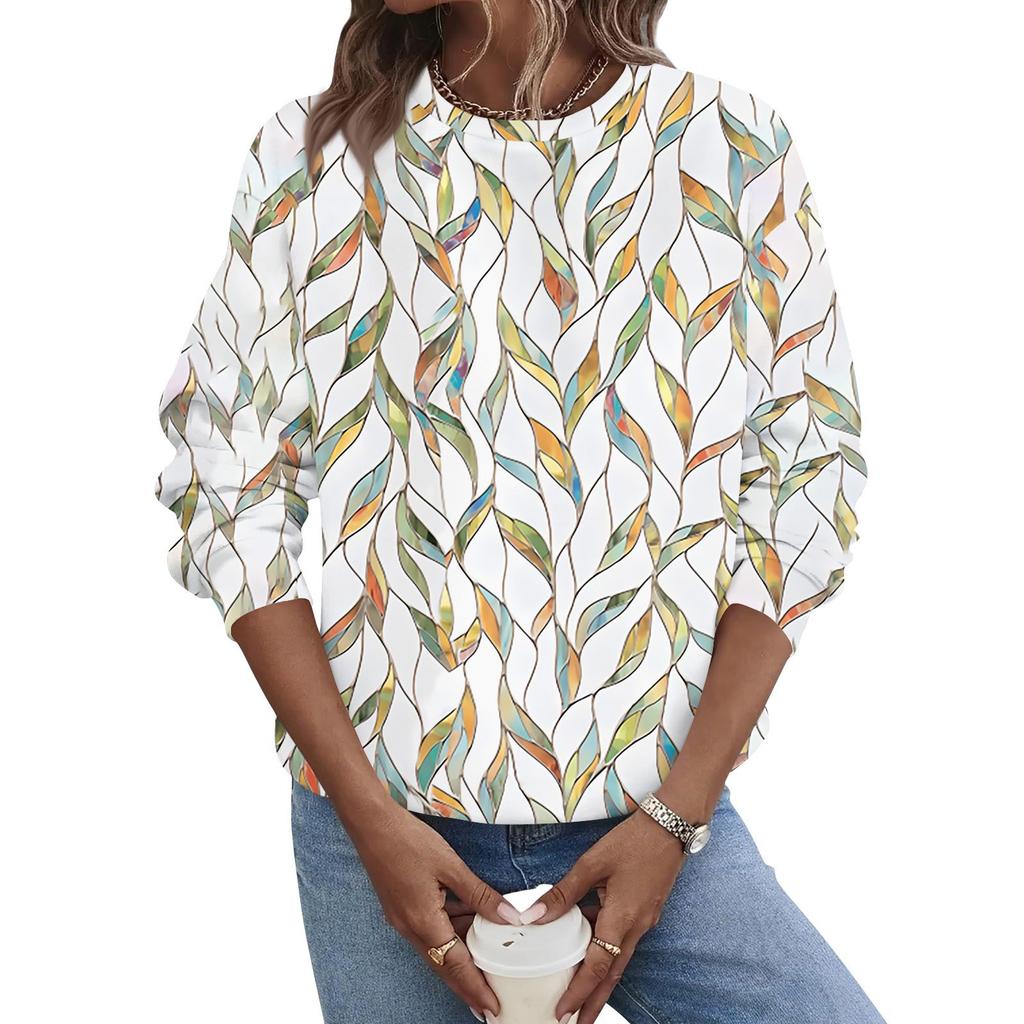 Женская осенне-зимняя повседневная толстовка с круглым вырезом и длинным рукавом с принтом