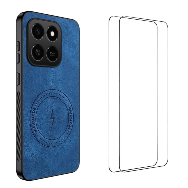 Nappa Texture Magnetic Phone Case with 2pcs Screen Films For Honor X5c 4G / X5c Plus 4G, Slim Anti-Slip Shockproof Cover