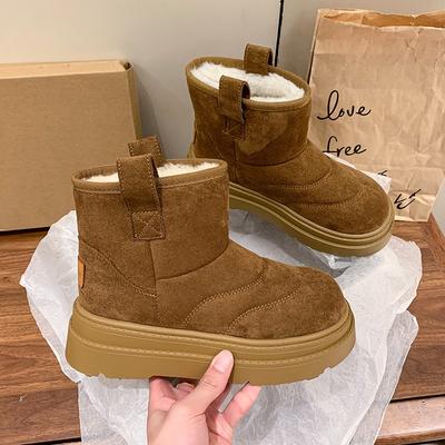 Ботильоны на платформе из замши для снега, женские туфли на плоской подошве из плюшевого хлопка, тренд 2025 года, новые теплые зимние прогулочные нескользящие модные ботинки Mujer