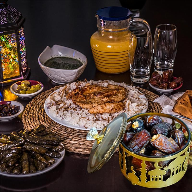 Сервировочные тарелки для Ид Мубарака с крышкой, металлический поднос для десерта в честь Рамадана, коробка для хранения продуктов, банка, контейнер, украшение стола для печенья, конфет