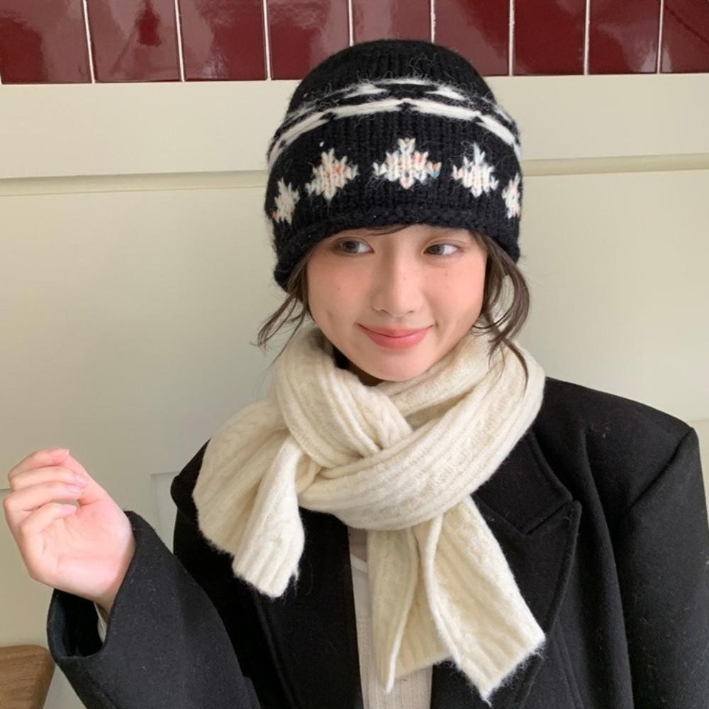 Knitted Jacquard Knitted Hat Jacquard Pattern Winter Cold Hat Fashion Retro Beanie Hat Autumn
