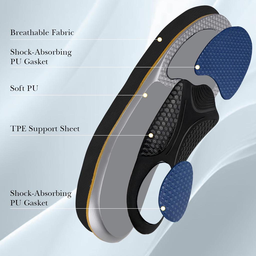Linkidea Arch Support Shoe 2 Compatible with Salomon 5 PRO and Ride 5 Comfort Fit Replacement Inserts with Shock Absorption for Hiking Insoles, Pairs,