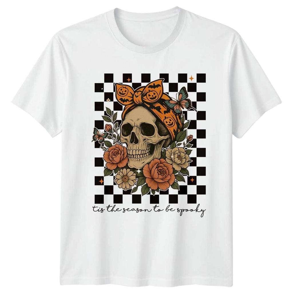 Skull tis the season to be spooky Halloween Unisexs TShirt Unisexs Tee Graphic Top