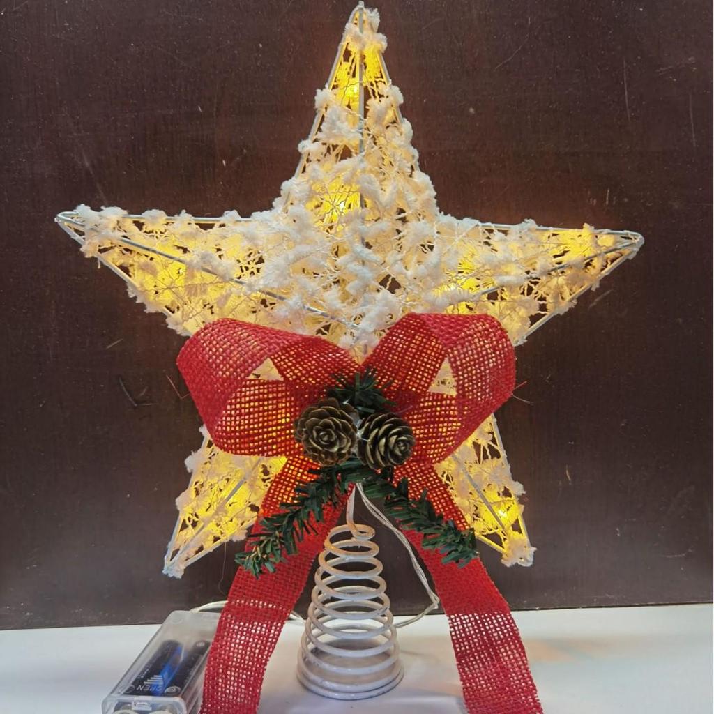 LED Glittering Rattan Wrought Iron Christmas Tree Topper Ornament