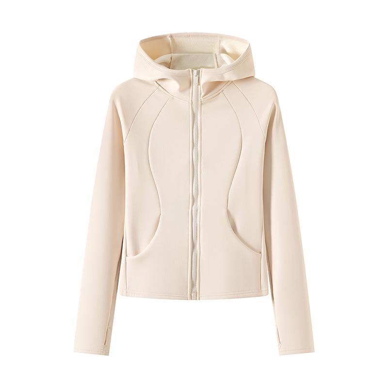 Женская облегающая куртка для йоги с капюшоном H675 - осенне-зимний бархат, утолщенная, ветрозащитная, теплый верх