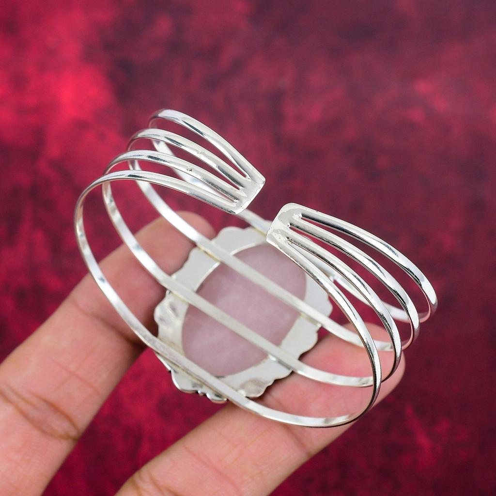 Rose Quartz Handmade Latest Design Jewelry Bangle, 925 Solid Sterling Silver Gemstone Bangle, Gift For Mother