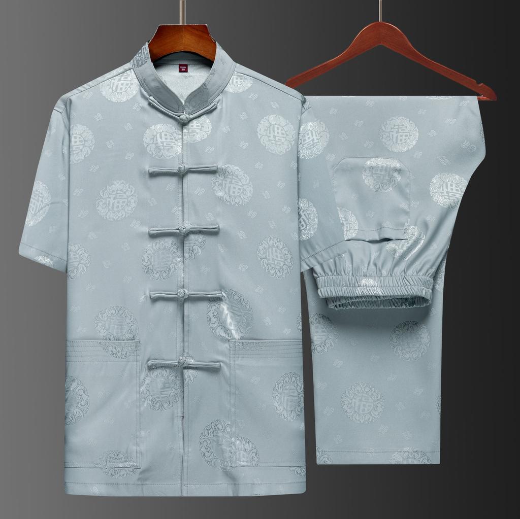 Костюм Тан мужской с коротким рукавом в китайском стиле, костюм для отца, летний костюм, костюм китайского дедушки, мужской