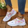 Flower Print Knitted Sneakers Women Shiny Crystal Breathable Walking Shoes Woman Plus Size Casual Non-Slip Sock Shoes Ladies