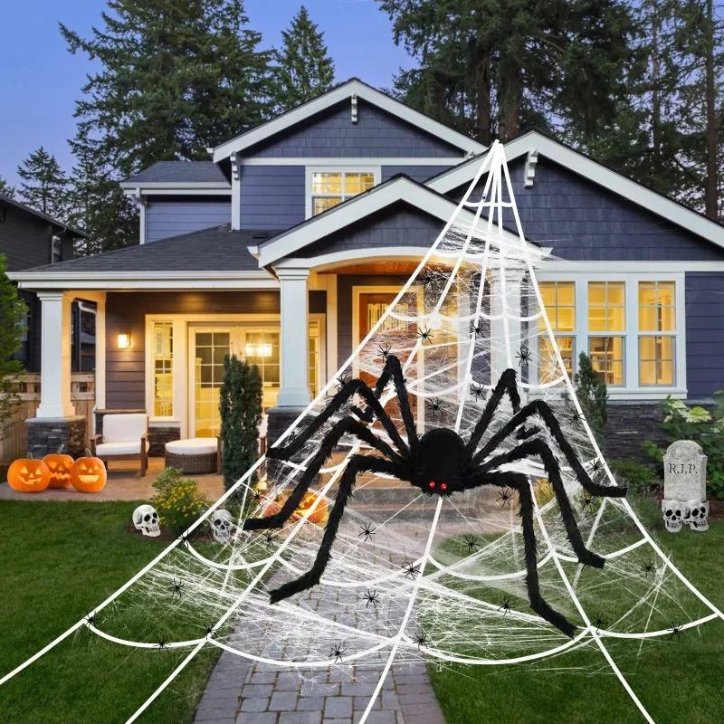2025 Halloween Giant Black Plush Spider Decoration Oversized Spider Decoration Props Party Chamber Prank Simulation Plush Spider
