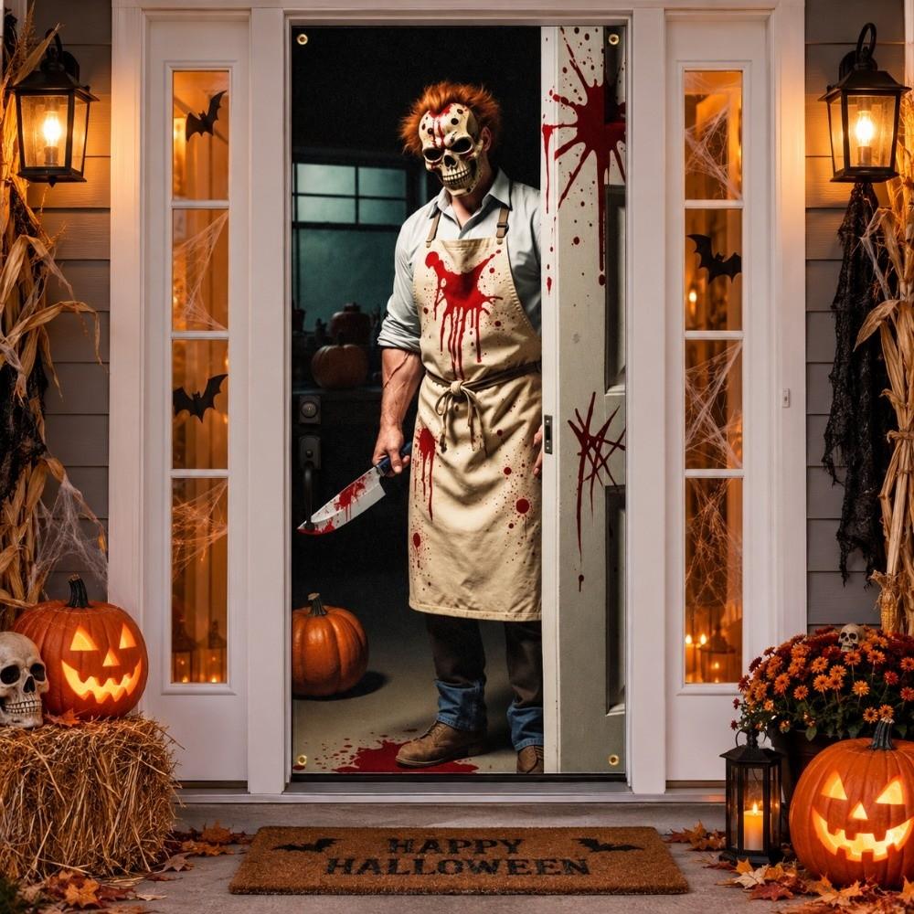 Ghost Blood Stain Skeleton Halloween Door Cover Halloween Door Curtain Decoration Party