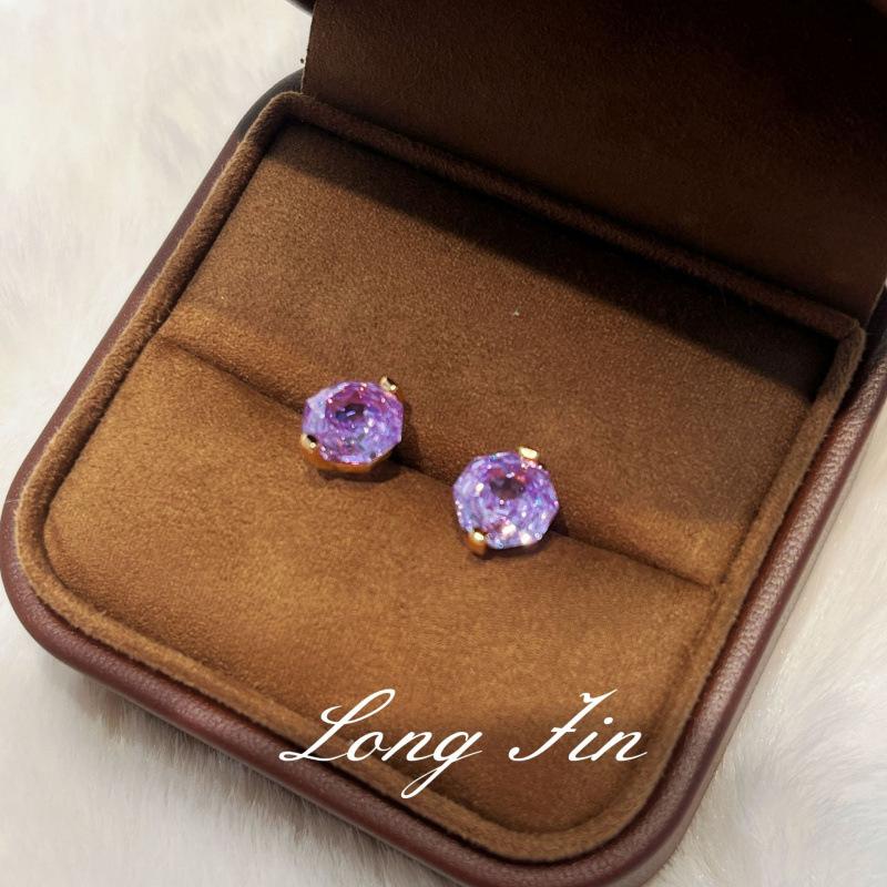 Millennium Rose Cut Violet Single Diamond Necklace Earrings Simple Premium Temperament Pull Collarbone Chain