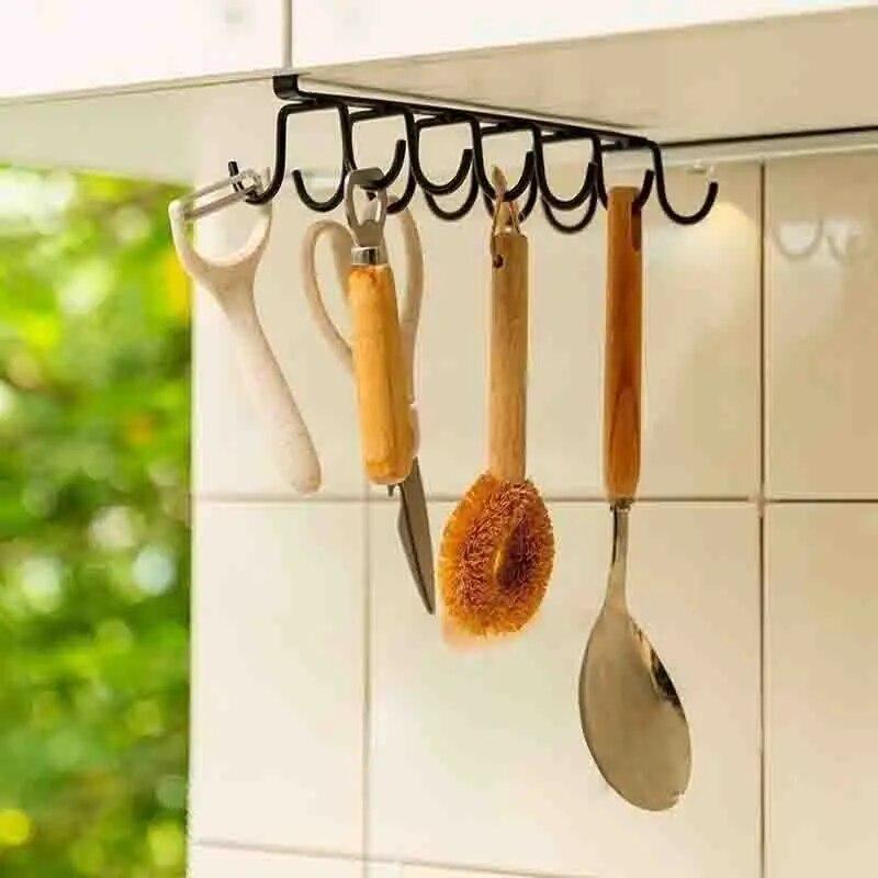1PC Punch-free Kitchen Hook Rack Iron Double-row Hook Hanging Kitchen Utensil Rack Spoon And Shovel Rack Hanging Hook
