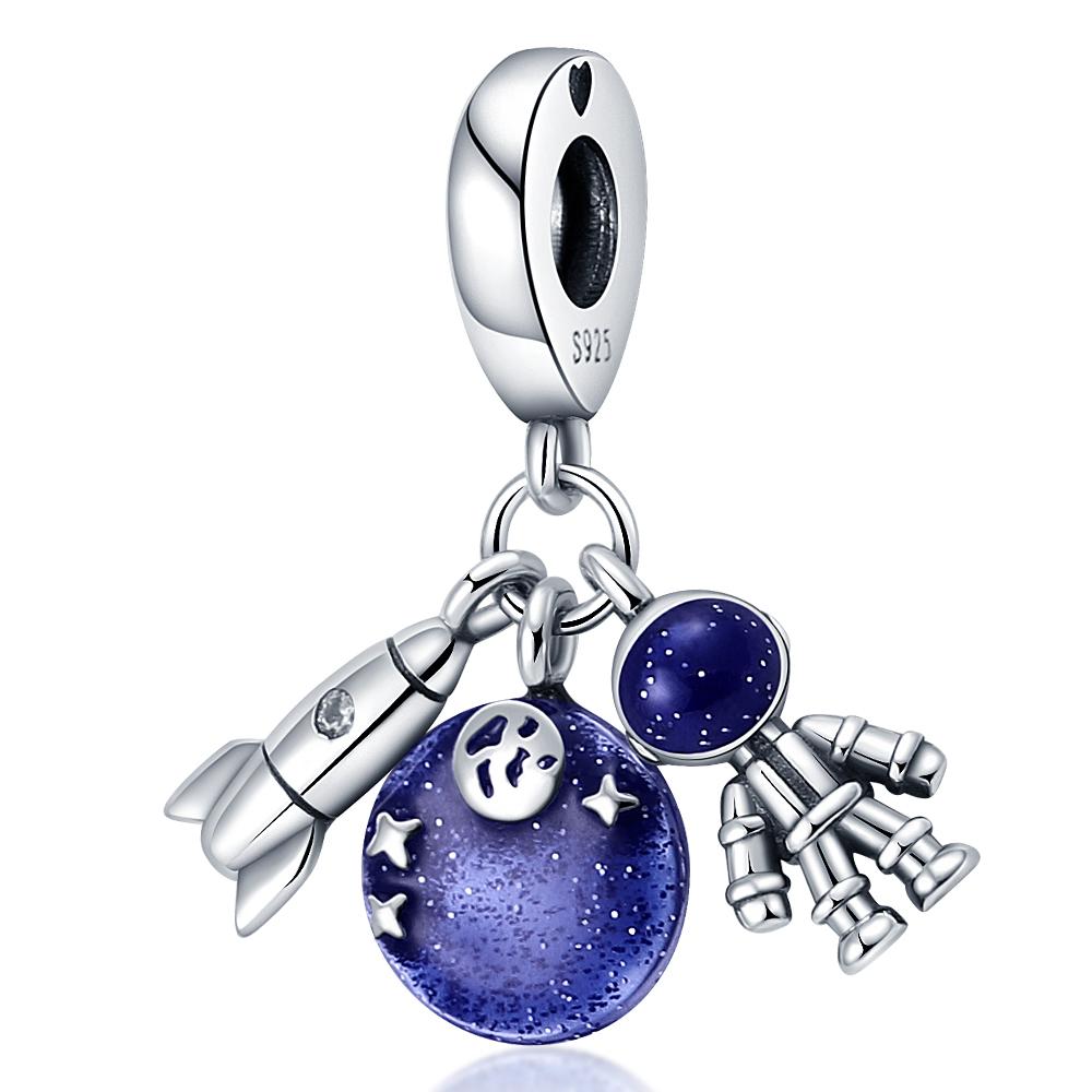 925 Sterling Silver Fashion Space Travel Collection Rocket Astronaut Charms Beads Fit 4MM hole diameter Bracelet DIY Jewelry