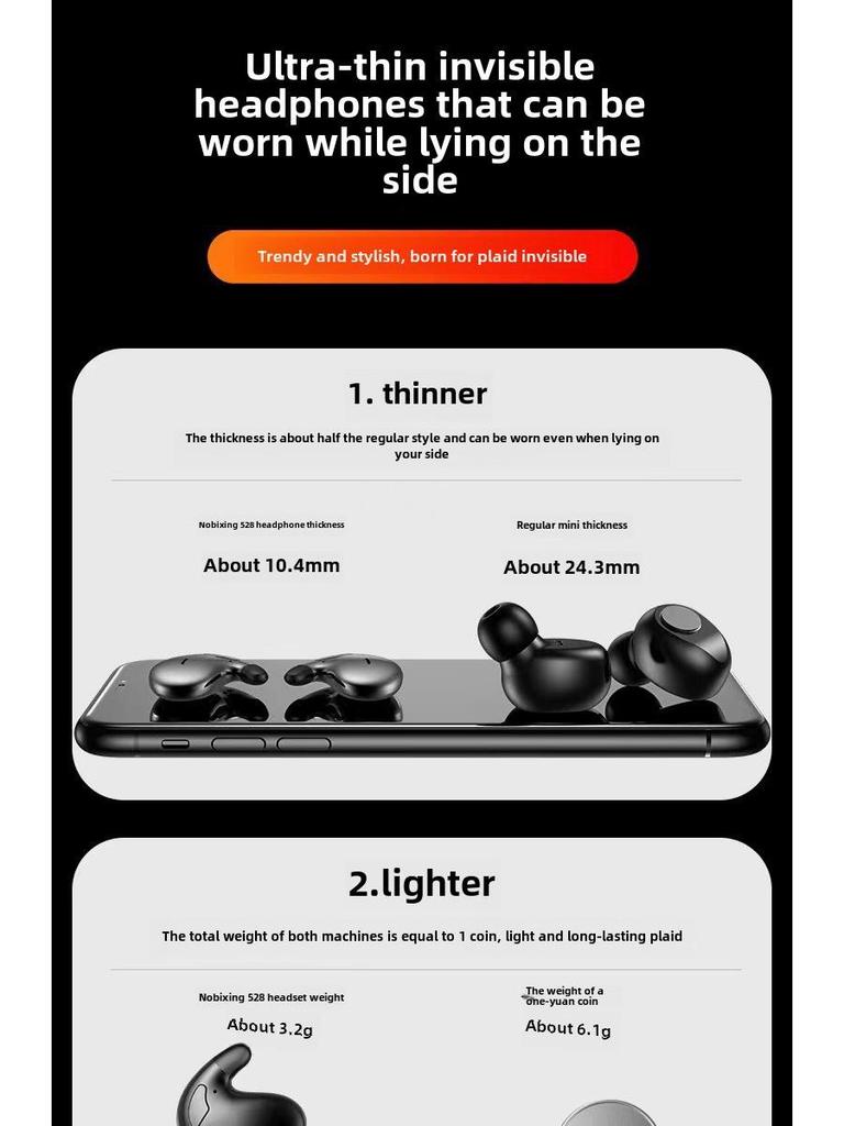 Bluetooth-гарнитура MD528: TWS Dual-Ear Удобная накладная гарнитура для сна, длительное время работы от аккумулятора.