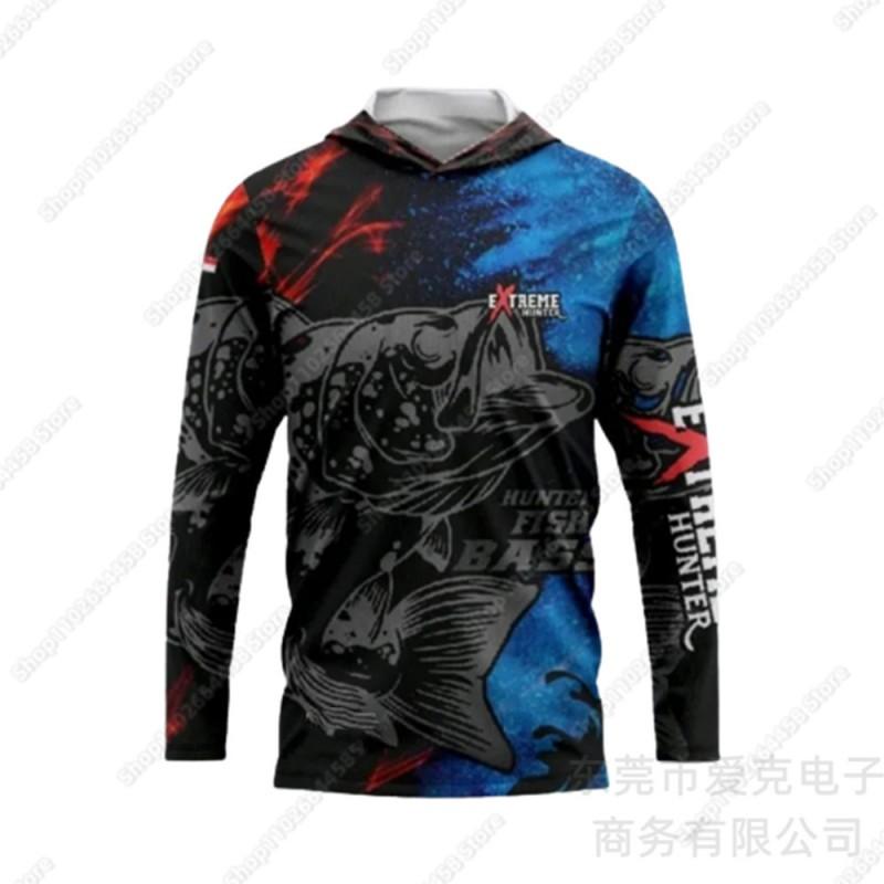 Mens Quick-Dry Long Sleeve Hooded Fishing Shirt UV Protection Outdoor Sportswear Spring Summer