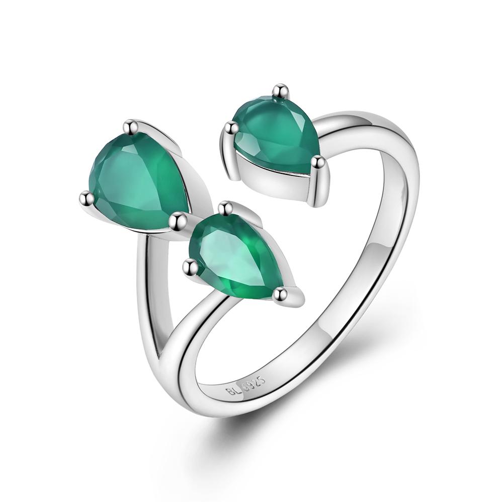 925 Sterling Silver Gemstone Ring with Green Color Agate Pear 4*6mm Fine Jewelry for Women Girls Nice Birthday Gift
