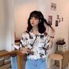 Женская блузка в стиле ретро Гонконг с коротким рукавом, свободного кроя, с принтом