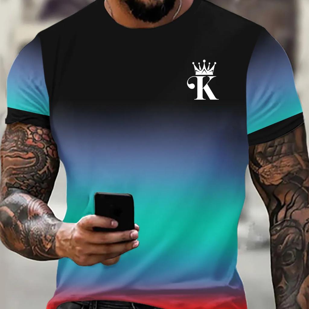 Summer New Men's Top Round Neck Pullover Printed T-shirt Daily Casual Street Style Short Sleeved T-shirt Men's Commuting Style