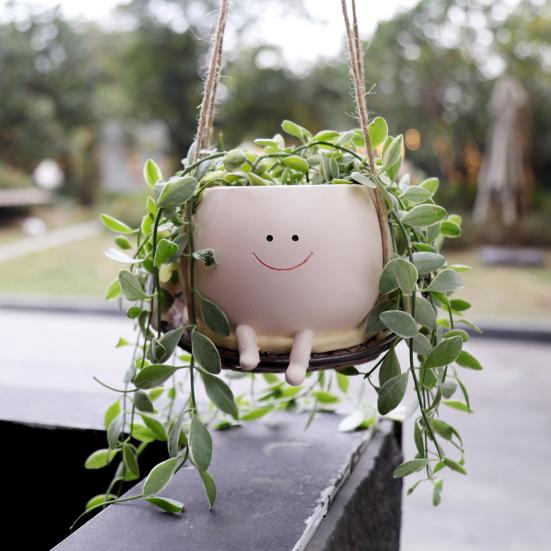 Подвесной стул-качалка, горшок для цветов, очаровательный внешний вид, устойчивый к ультрафиолетовому излучению, домашний и уличный декоративный горшок с улыбающимся лицом, цветочный горшок