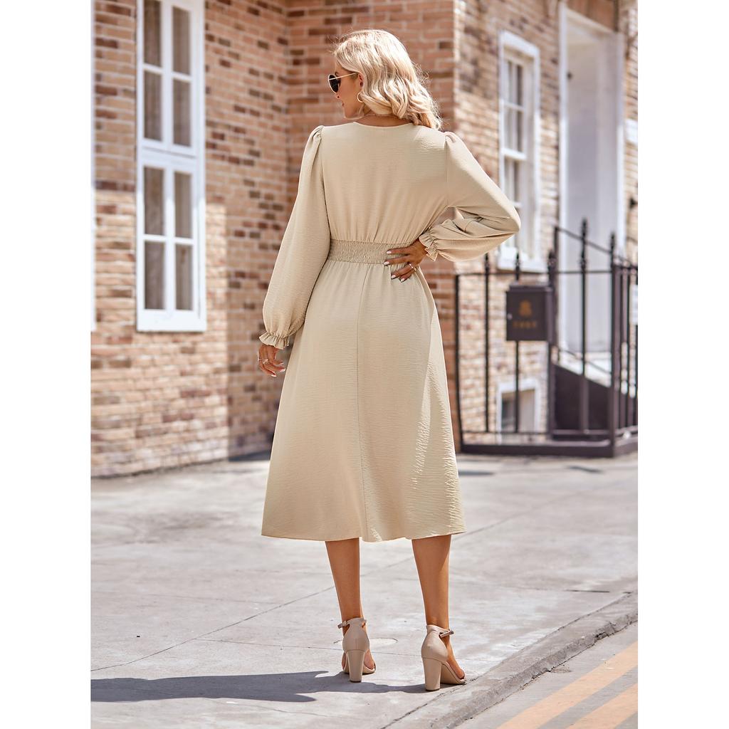 Женская осенняя юбка с v-образным вырезом на талии, однотонное платье средней длины, женское платье, женская юбка трапециевидной формы с низом