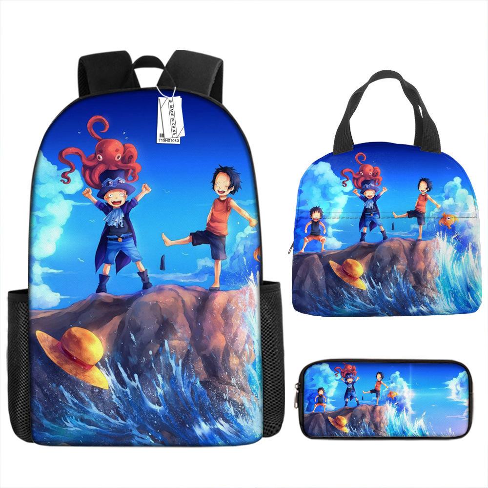 One Piece Luffy Backpack 3-Piece Set Student School Bag Anime Backpack Lunch Box Classic Large Capacity Waterproof