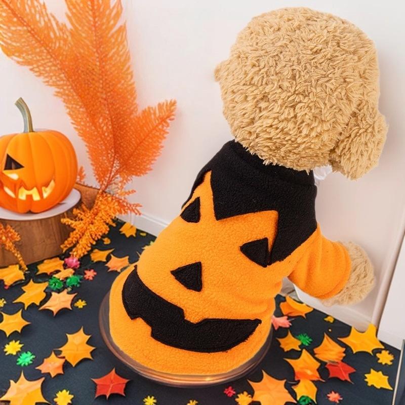 Halloween Dog Hoodie Pumpkin Desin, Warm Sweatshirt for Small/Medium Dogs, Orange Winter Pet Outfit, XS-XXL