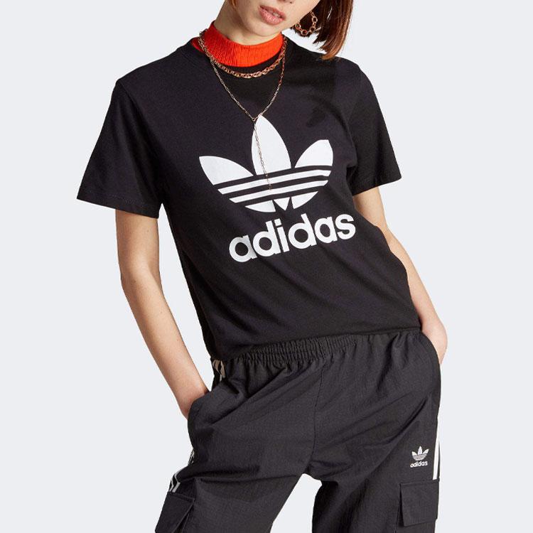 adidas Originals Adicolor Classics Трилистник с логотипом и принтом с короткими рукавами, женские топы, черный IK4035