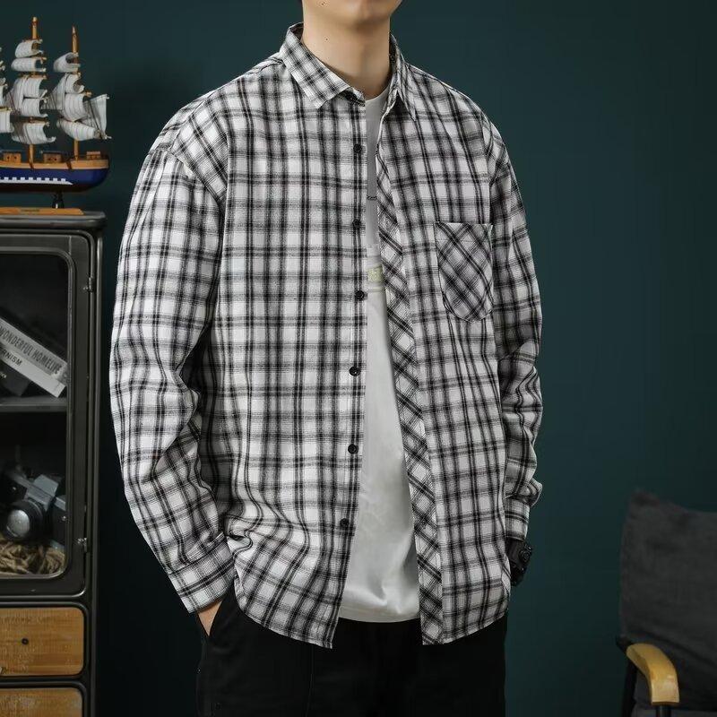 Новая мужская рубашка с длинным рукавом Мужская гангстерская рубашка с чувством высокого класса Клетчатая рубашка Модные универсальные топы