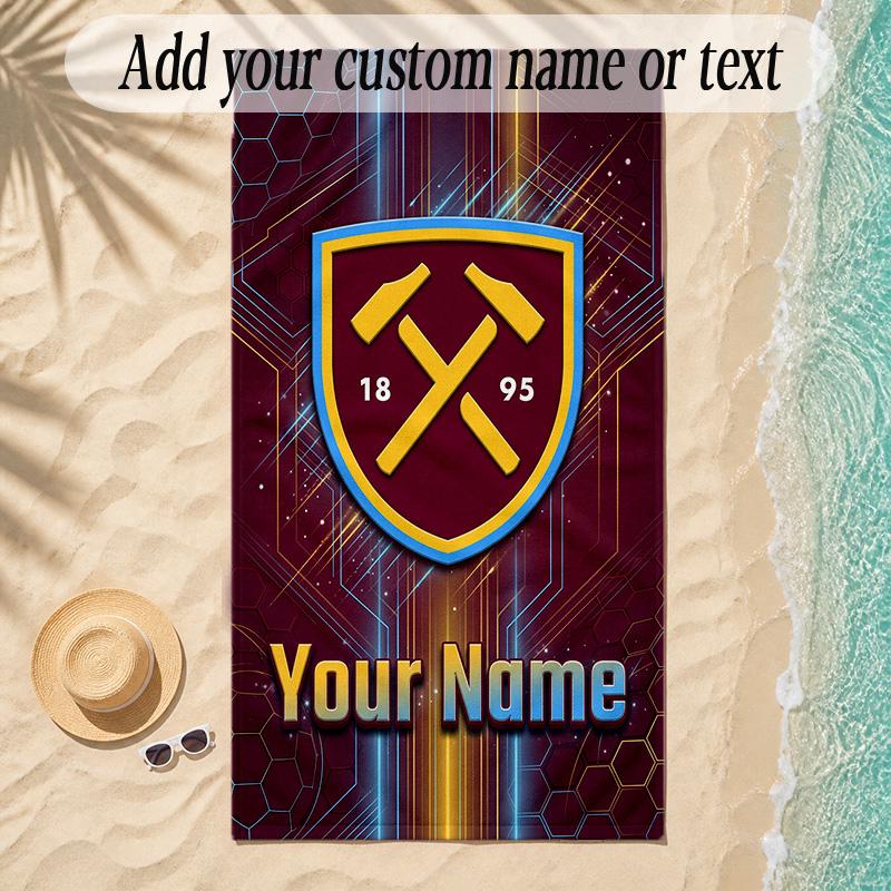 Beach TowelWest Ham United FC Custom Name Text Personalized Soft Towel for Beach Pool Indoor Home Decor Gift