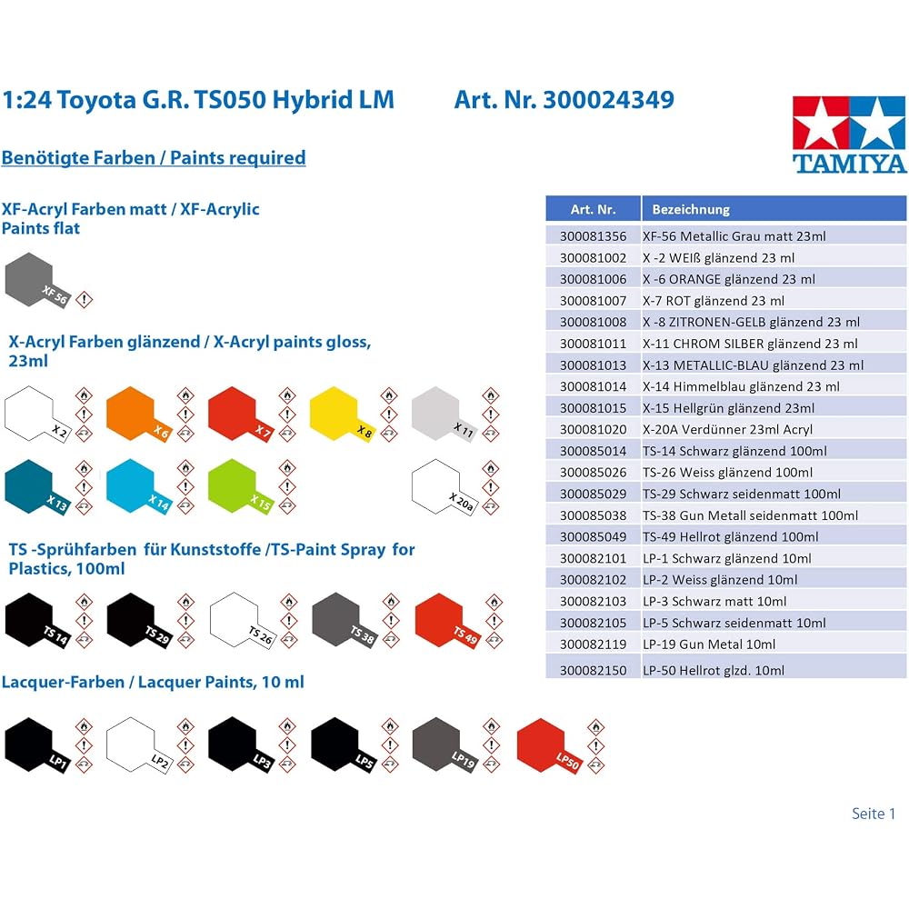 TAMIYA 1/24 СЕРИЯ СПОРТИВНЫХ АВТОМОБИЛЕЙ № 349 TOYOTA GAZOO RACING TS050 HYBRID ПЛАСТИКОВАЯ МОДЕЛЬ 24349