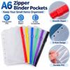 6PCS/Set 6-Hole A6 Zipper Storage Bags Waterproof Loose Leaf Pouches  Document Storage Bags