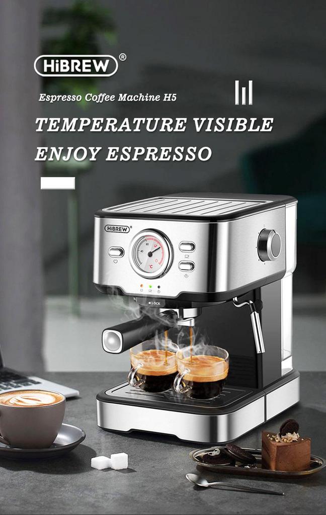 HiBREW H5 1050W Coffee Maker, 20 Bar Semi-Auto Cappuccino Espresso Coffee Machine, 1.5L Capacity, Temperature Display