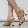 Fashion Liyke Sexy Snake Print Leather Ankle Strap Gold Sandals Women Narrow Band Square Open Toe Gladiator High Heels For Ladies Shoes