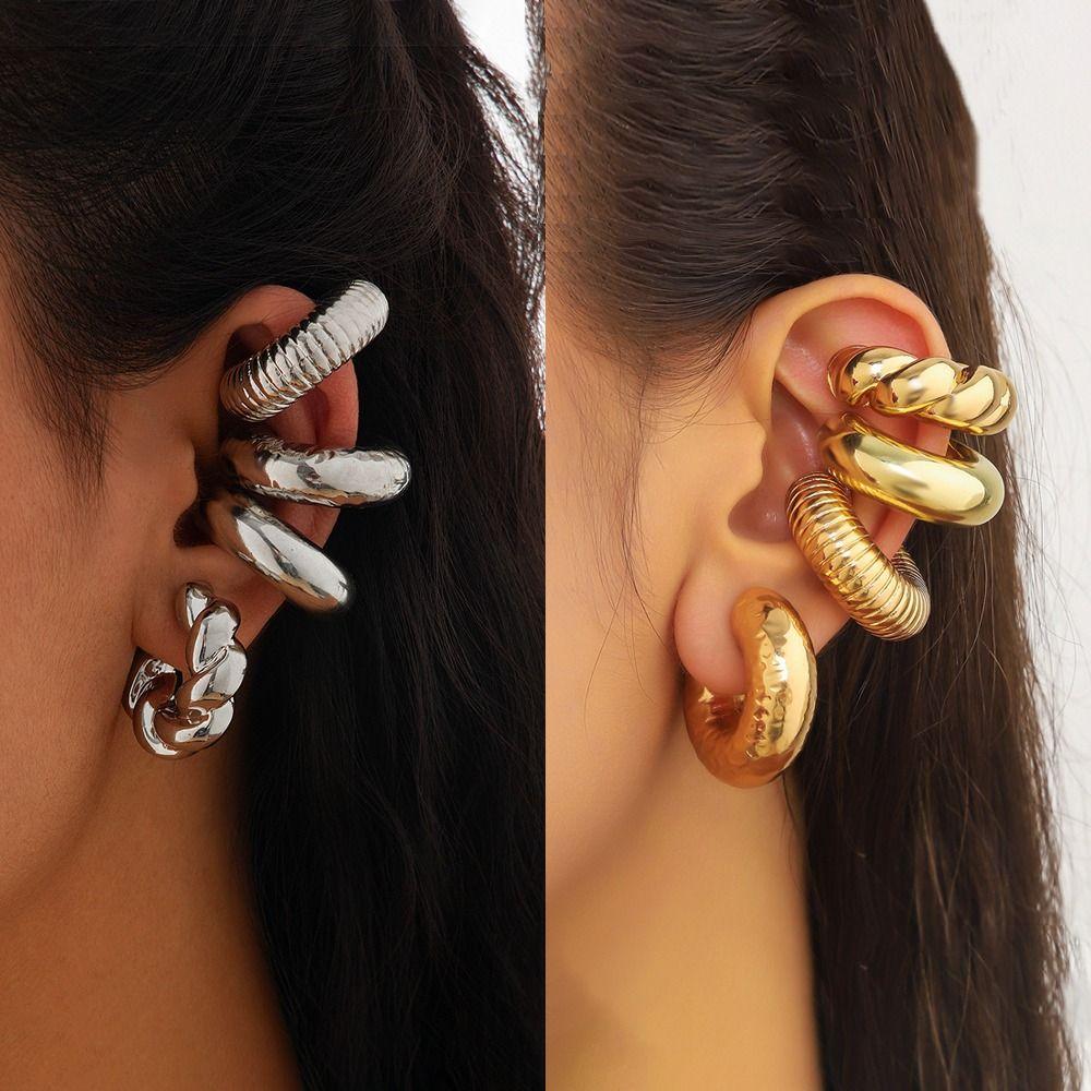 4 шт. Простые акриловые клипсы для ушей C-образной формы, золотистого и серебристого цвета, панк-клипсы, серьги-кольца без прокола, хип-хоп серьги, женские украшения
