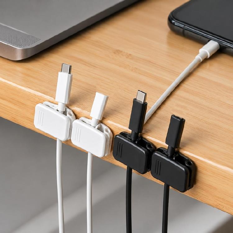 Spring Grip Thin Cord Fasteners with Separate Routing Guides for Earphone Cable Management Across Several Locations