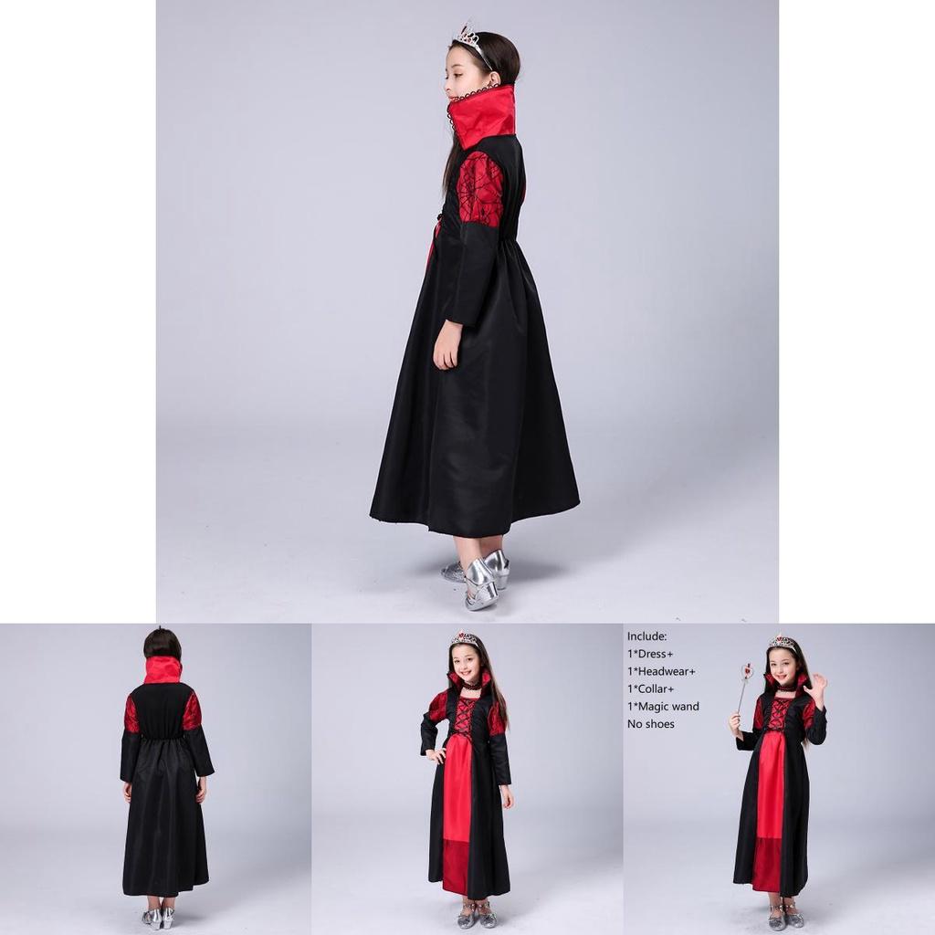 Очаровательный детский костюм королевы для девочек, платье ведьмы на шнуровке для косплея на Хэллоуин