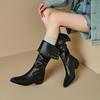 Women's Low-heeled Boots Autumn and Winter New European and American Thick-heeled Large-size Roman Medium Boots