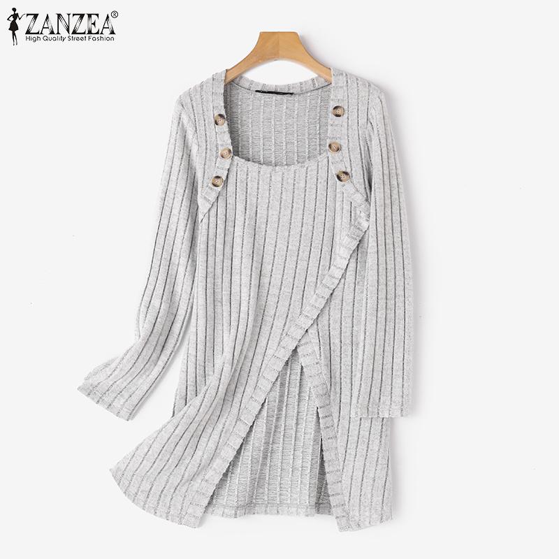 ZANZEA Женская повседневная тонкая блузка с квадратным воротником и длинным рукавом, нерегулярный подол