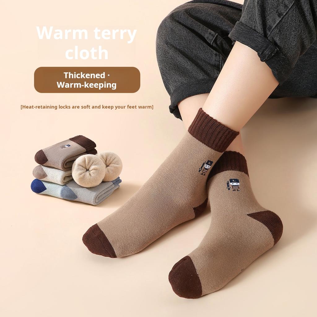 5 pairs of looped socks for boys and children - warm and comfortable mid tube socks for autumn and winter