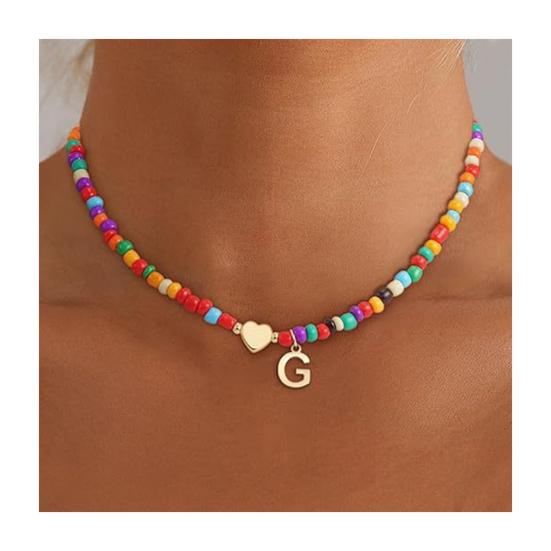 Колье-чокер с бусинами для женщин, разноцветное колье с бусинами, колье с подвеской-буквой, чокер с сердцем, подарок на день рождения для девочек, жены, девушки