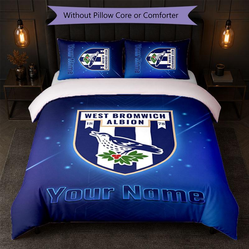 West Bromwich Albion FC Custom Name Text Bedding Set 1 Duvet Cover+2 Pillowcases Soccer Logo Personalized Gift For Special Occasion Bedroom Decor