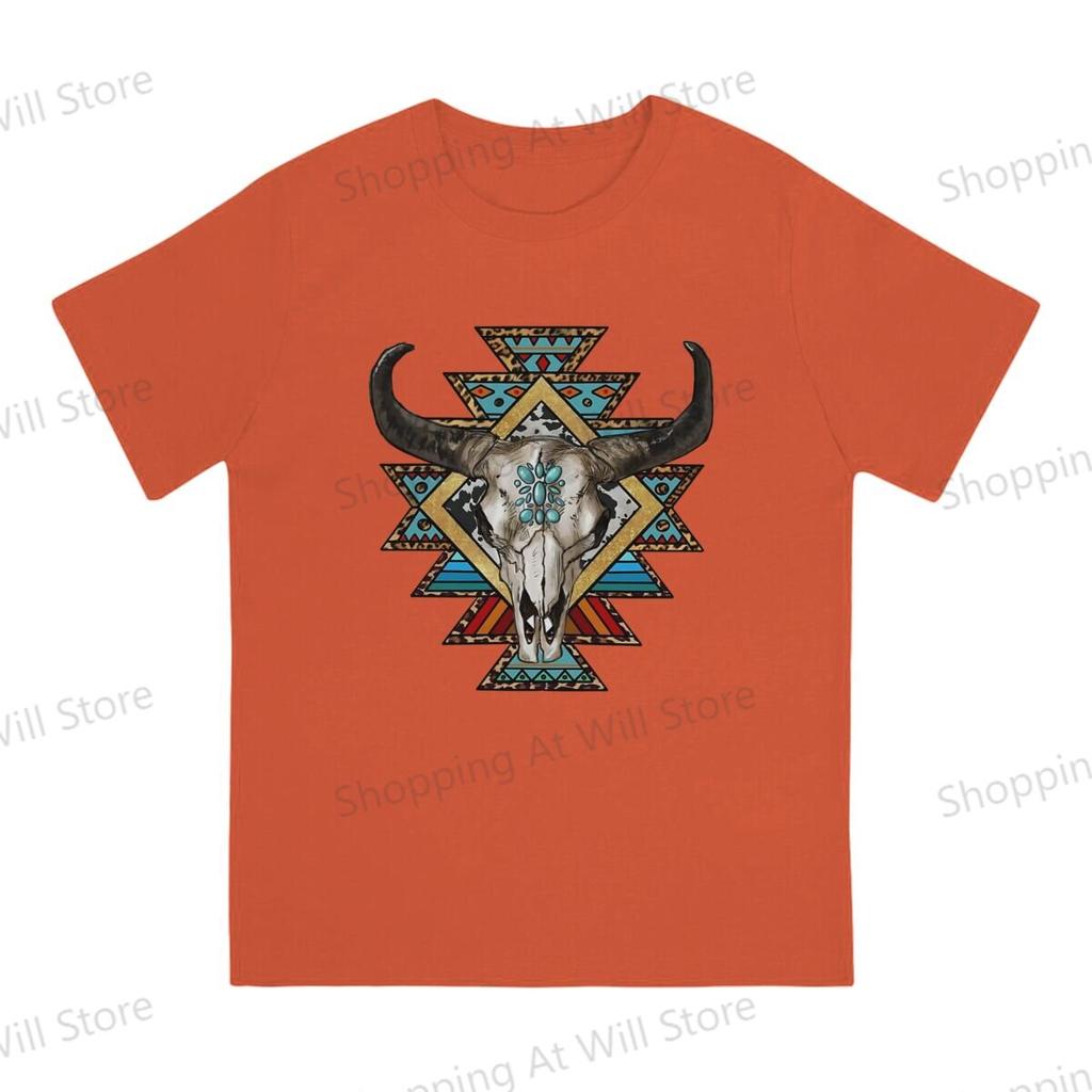 Tops Cotton Leisure Sports Geometric Bull Skull Unisexs and Womens Tshirts Tshirt Top