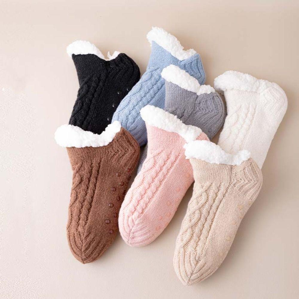 Silica Gel Winter Floor Socks Patchwork Sleeping Socks Fashion Thicken Velvet Socks Fall/Winter