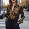 Женская весенняя 2026 года европейская и американская шелковая приталенная рубашка с длинным рукавом и леопардовым принтом