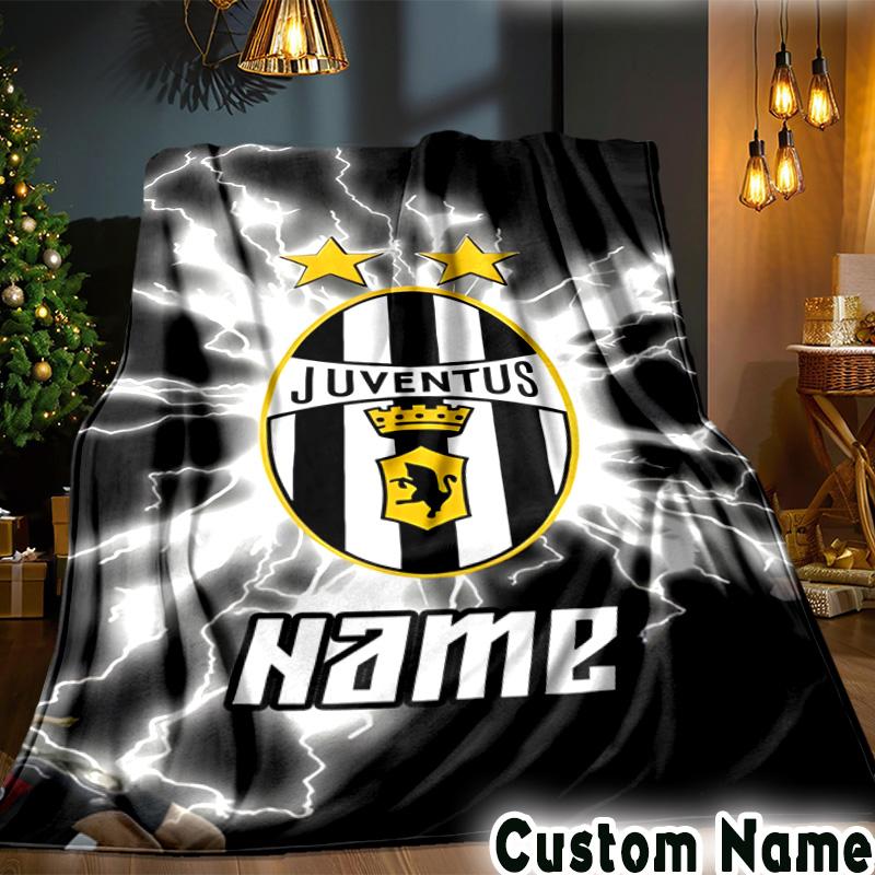 Custom Name Juventus Sportive Throws Blanket Flannel Blankets for Couch Bed Gifts for Men Women Picnic blanket Christmas fan gifts