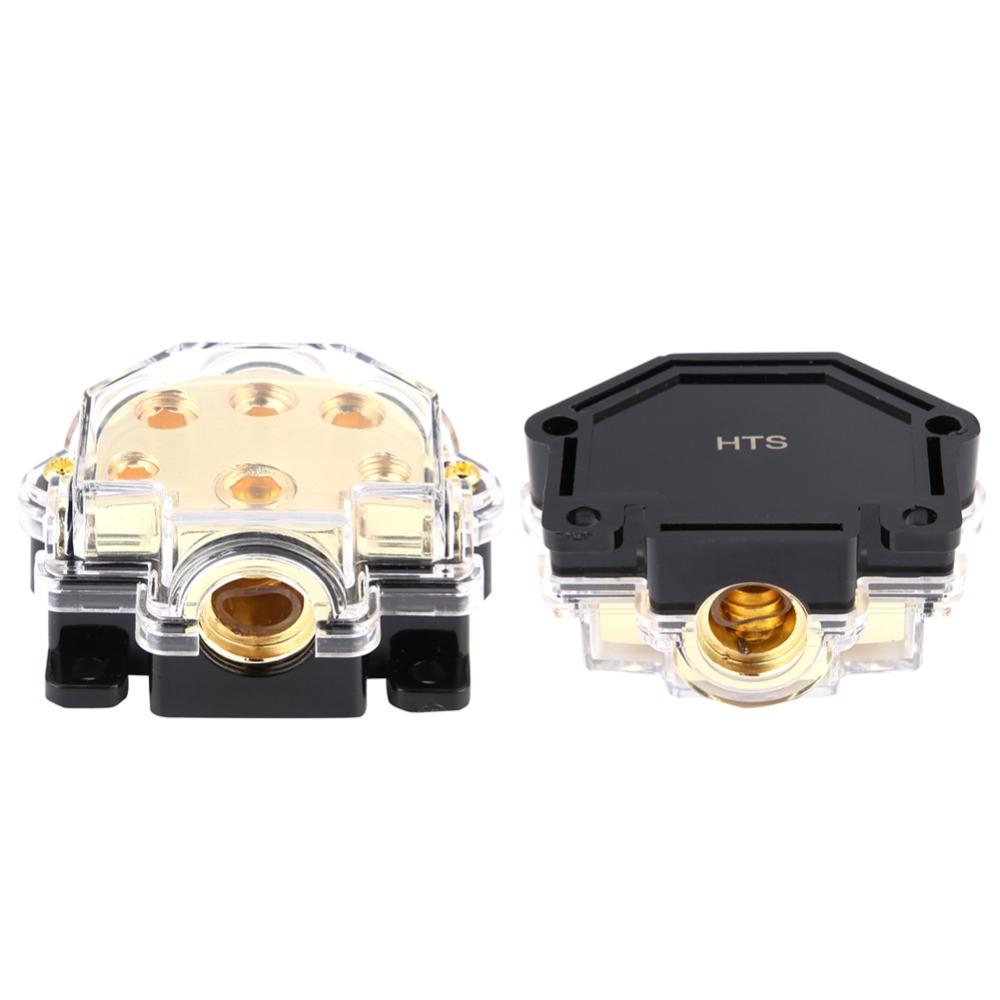 1 in 5 Way Out Power Distributor Block Inlet 1 * 0GA Outlet 1 * 2GA+2*4GA+2*8GA Distribution Block Golden Color