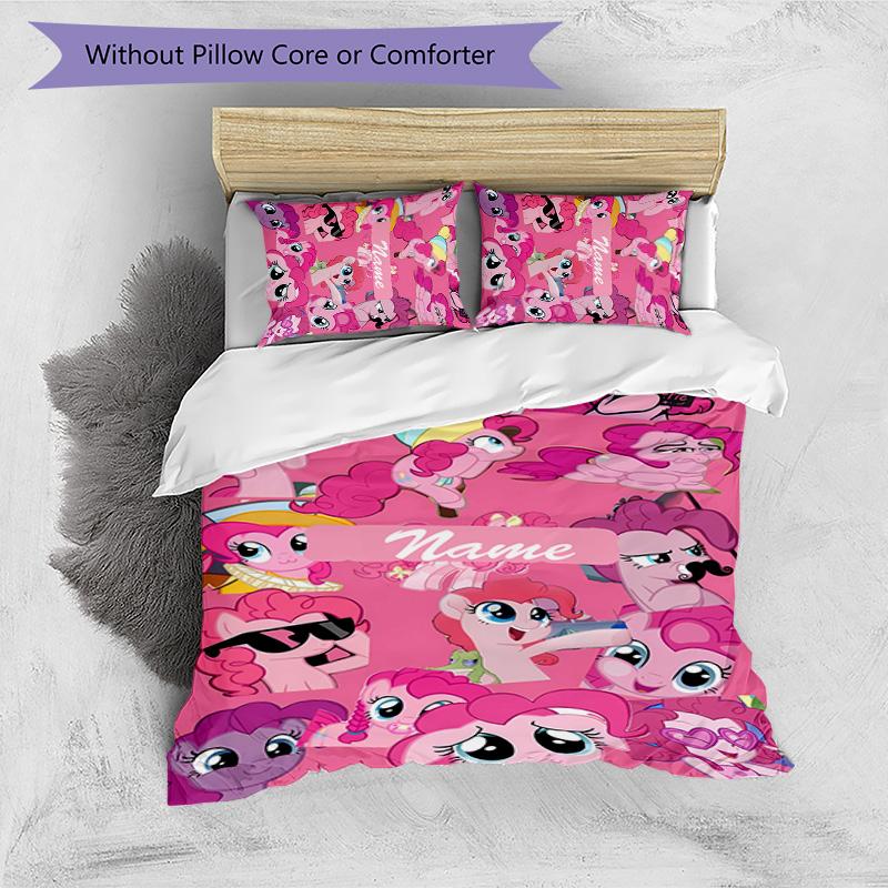 3pcs My Little Pony2 Cover Set - Personalized Name, HD Printed Bedding with 1 Cover and 2 Pillowcases - Perfect for Home Decor, Easy Care